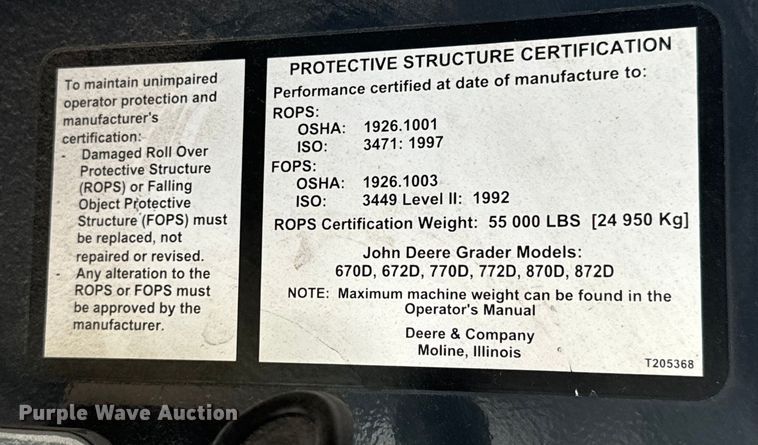 image for item MU9871 2006 John Deere 770D motor grader