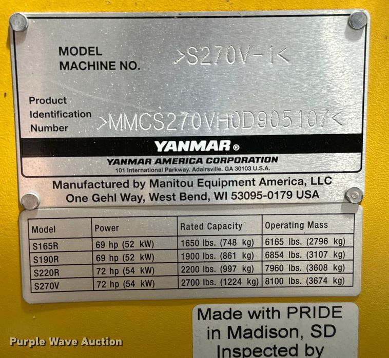 image for item MU9876 Yanmar S270V-1 skid steer loader