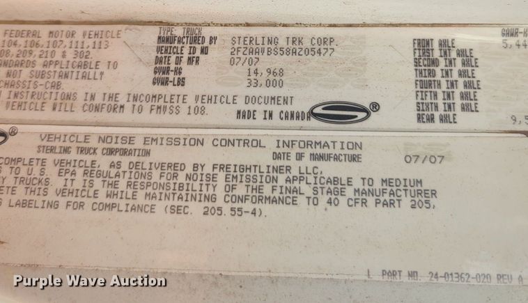 image for item NG9991 2008 Sterling  L8500 dump truck