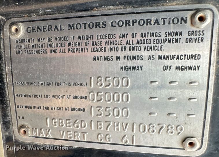 image for item OL9670 1987 Chevrolet C70 tow truck