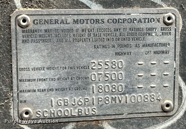 image for item DG4420 1991 Chevrolet B60 school bus