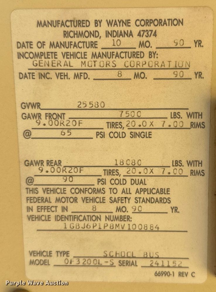 image for item DG4420 1991 Chevrolet B60 school bus
