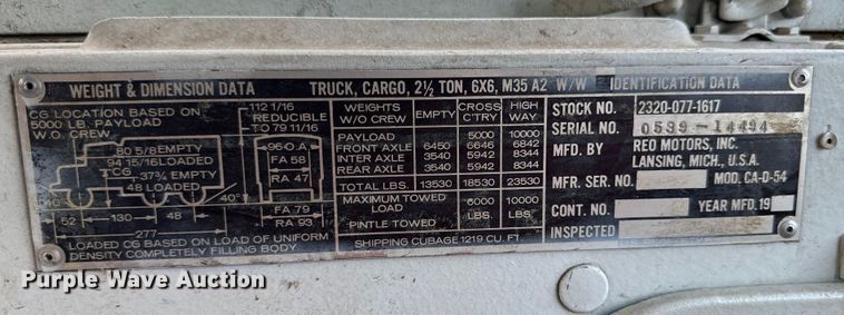 image for item DK6711 1975 Reo Motors M35A2 fire truck