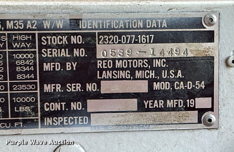 image for item DK6711 1975 Reo Motors M35A2 fire truck