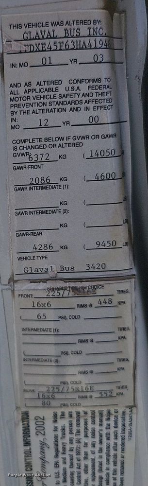 image for item DP1039 2003 Glaval E450 Super Duty shuttle bus