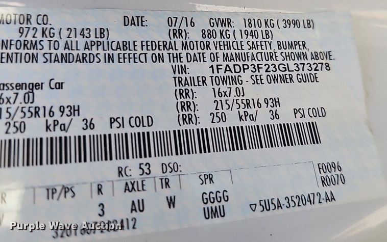 image for item DP6540 2016 Ford Focus SE 