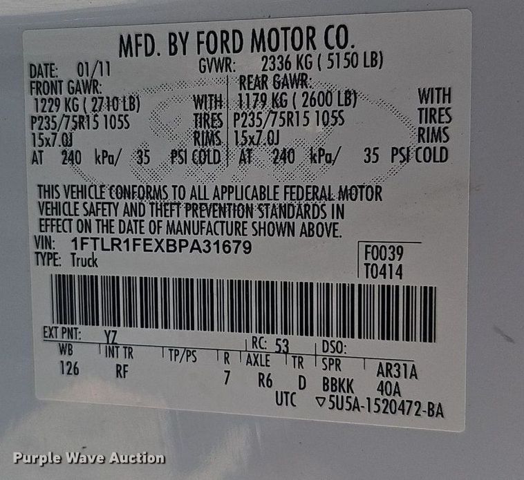 image for item DP6545 2011 Ford Ranger pickup truck