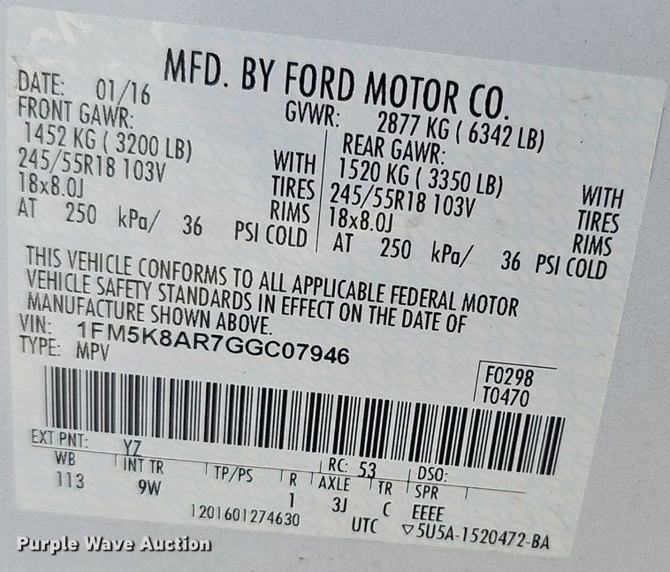 image for item DP6548 2016 Ford Explorer Police Interceptor SUV