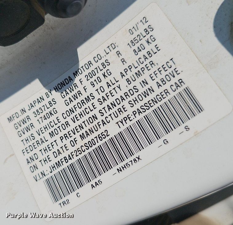 image for item DP6550 2012 Honda Civic 