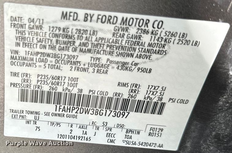 image for item DP6552 2011 Ford Taurus 