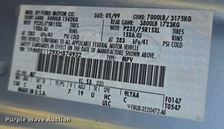 image for item DQ4382 1999 Ford E150 XL van