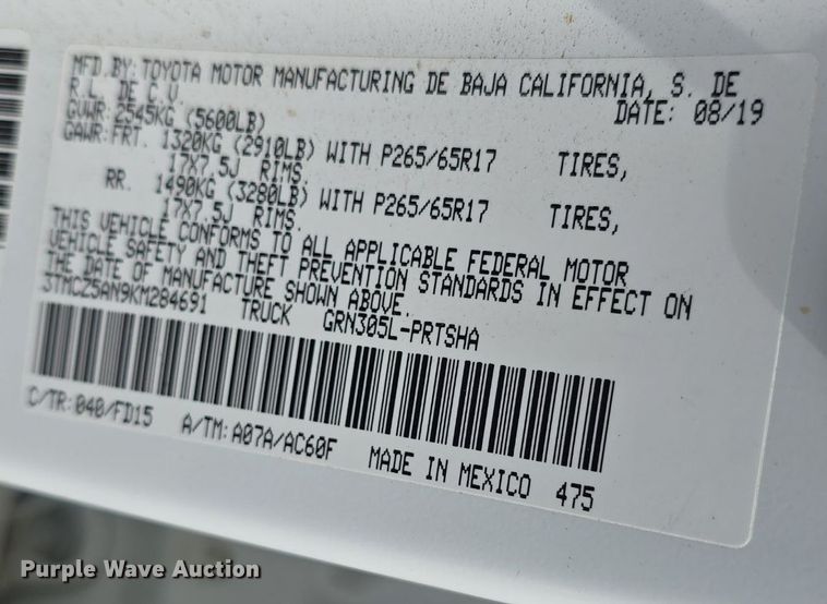 image for item DQ4443 2019 Toyota  Tacoma Double Cab pickup truck