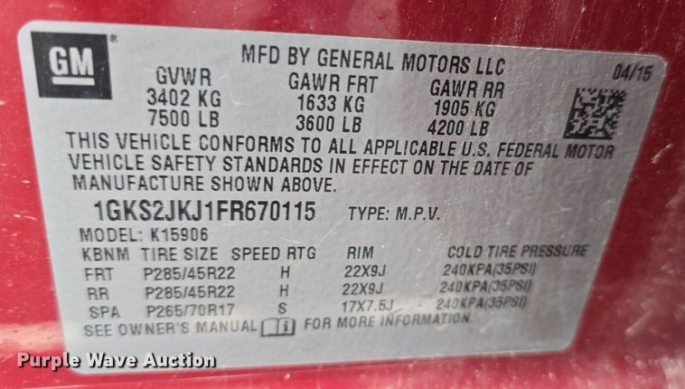 image for item DQ4444 2015 GMC Yukon Denali XL SUV