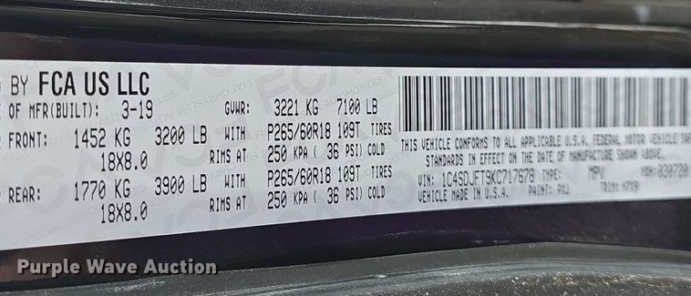 image for item DQ4445 2019 Dodge Durango SSV SUV