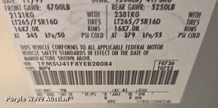 image for item DQ4446 2000 Ford  Excursion XLT SUV