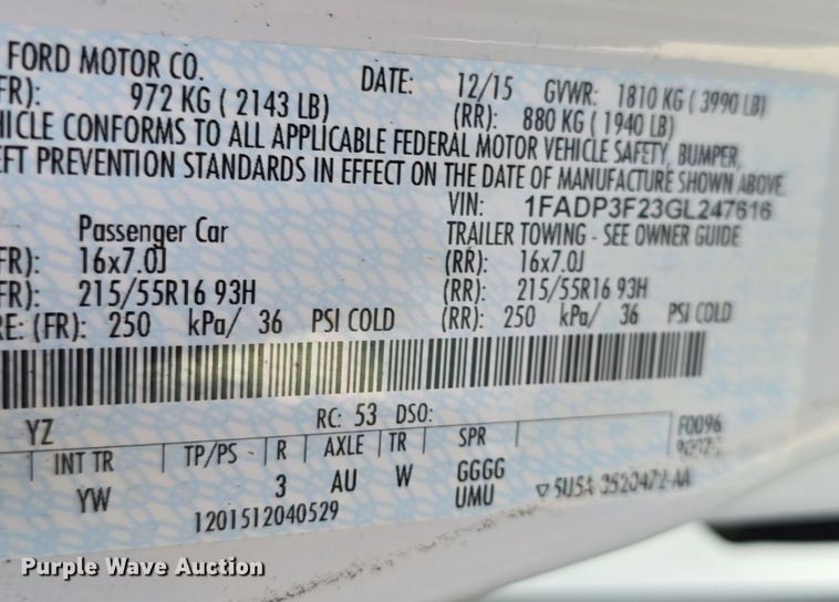 image for item DQ4455 2016 Ford Focus SE 