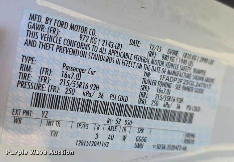 image for item DQ4456 2016 Ford Focus SE 