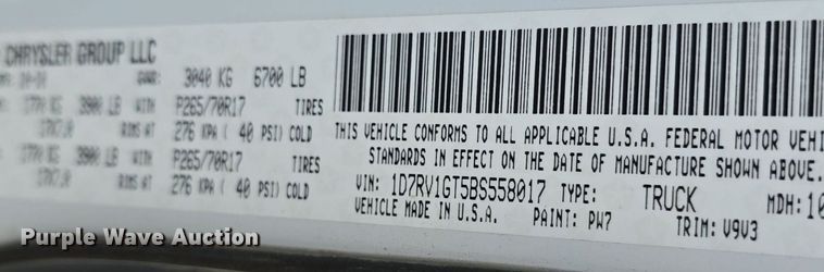 image for item DQ4462 2011 Dodge Ram 1500 Quad Cab pickup truck