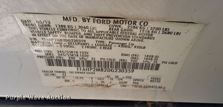 image for item DQ6160 2013 Ford Taurus Police Interceptor 