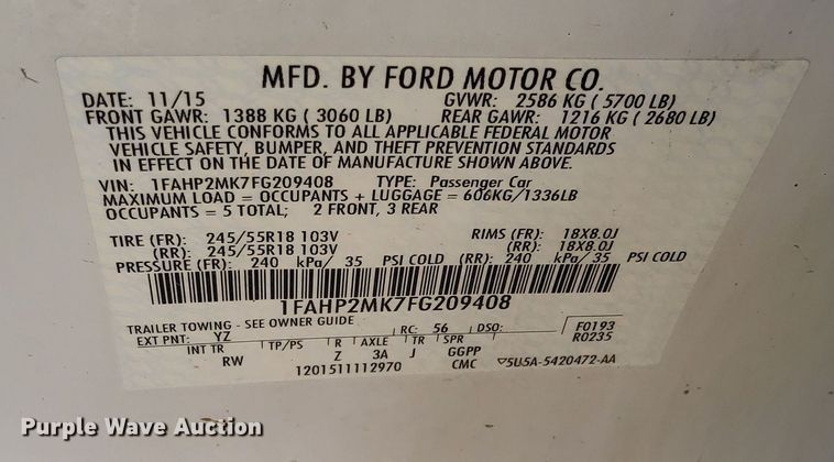 image for item DQ6162 2015 Ford Taurus Police Interceptor 