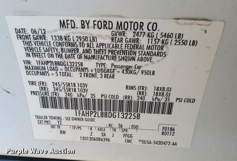 image for item DQ6163 2013 Ford Taurus Police Interceptor 