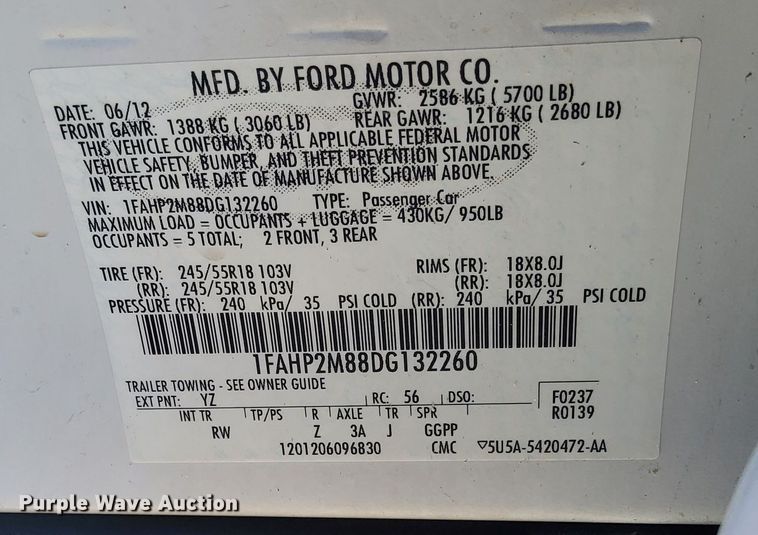 image for item DQ6164 2013 Ford Taurus Police Interceptor 