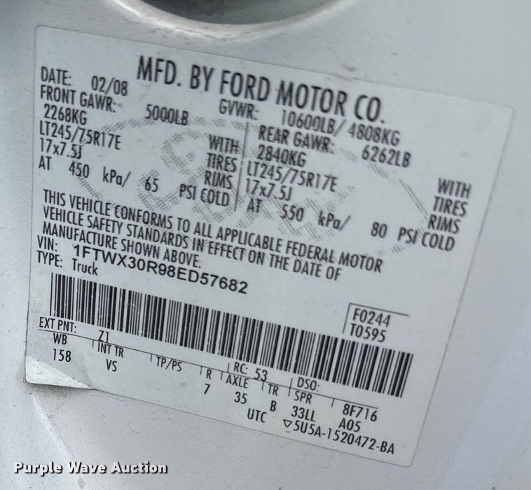 image for item DQ6878 2008 Ford F350 Super Duty XL SuperCab pickup truck