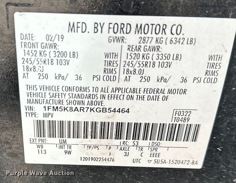 image for item DS4213 2019 Ford Explorer Police Interceptor  SUV