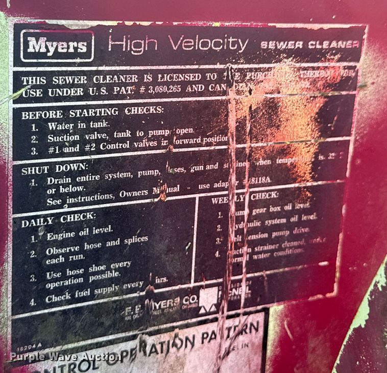 image for item DX0916 Meyers High Velocity sewer jetter trailer