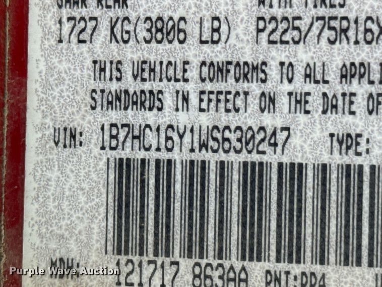 image for item DX0921 1998 Dodge Ram 1500 pickup truck cab and chassis