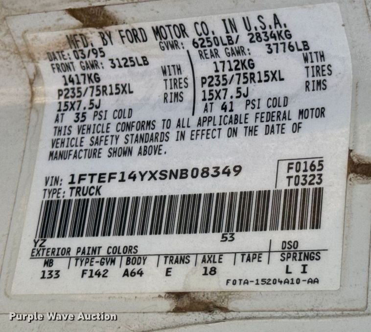 image for item DX0922 1995 Ford F150 pickup truck