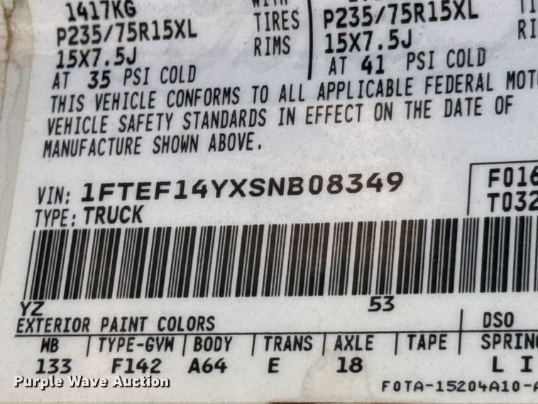 image for item DX0922 1995 Ford F150 pickup truck