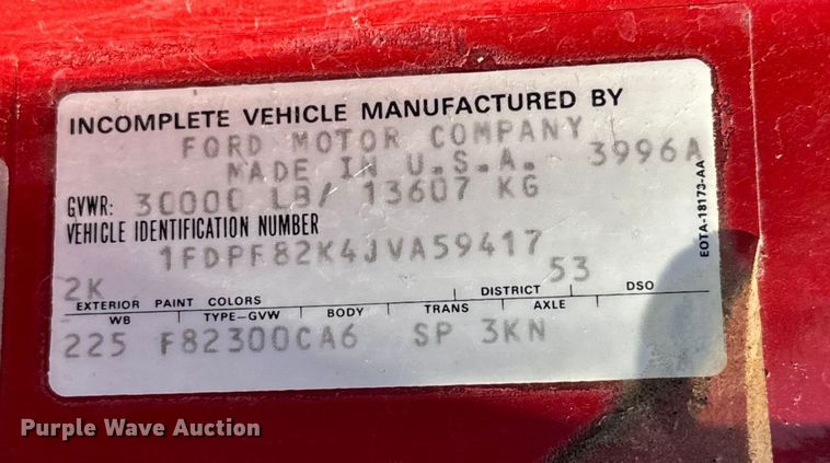 image for item EJ4398 1988 Ford  F800 pumper fire truck