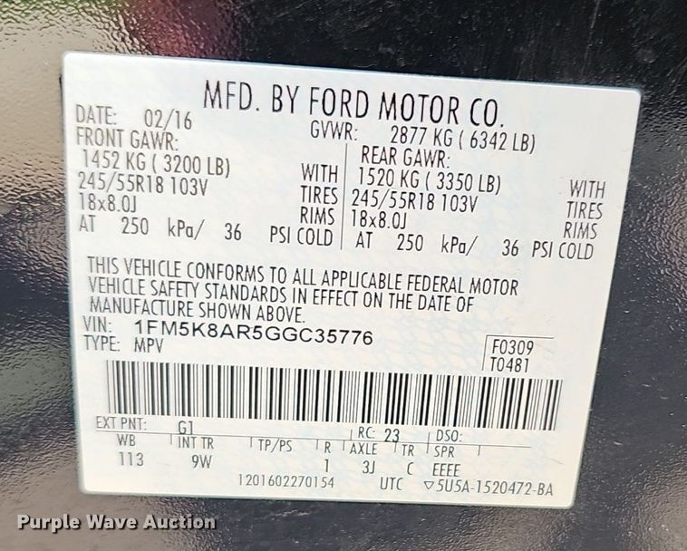 image for item EJ5746 2016 Ford Explorer Police Interceptor SUV