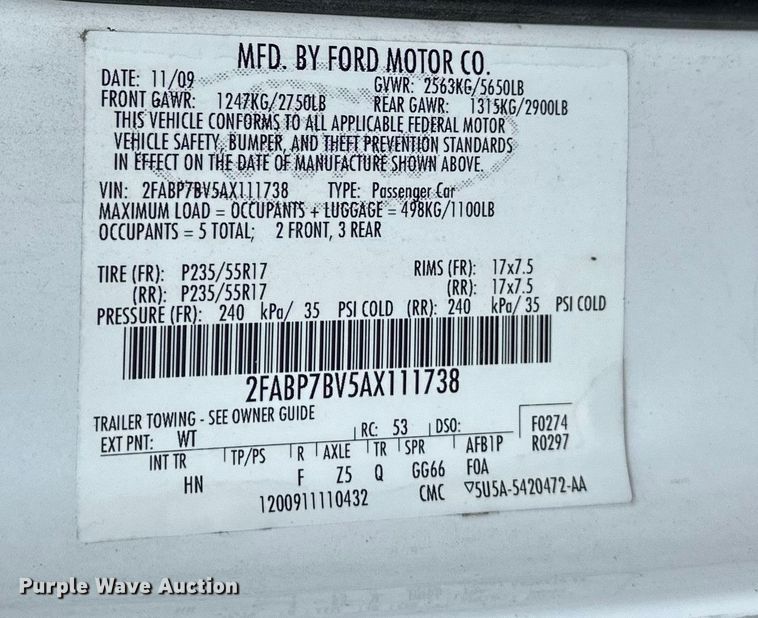 image for item EJ6388 2010 Ford  Crown Victoria Police Interceptor 