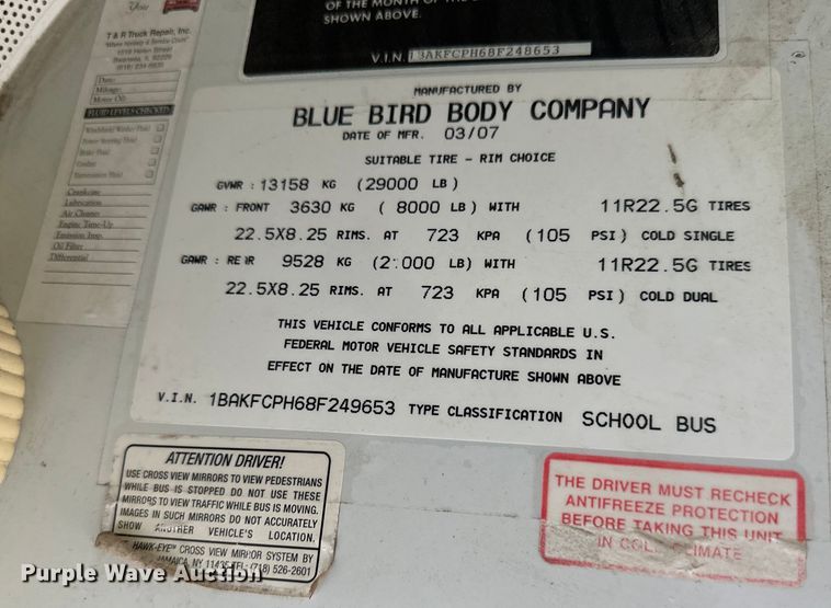 image for item EJ7076 2008 Bluebird  Vision school bus