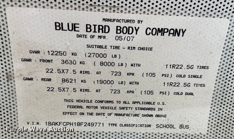 image for item EJ7077 2008 Bluebird  Vision school bus