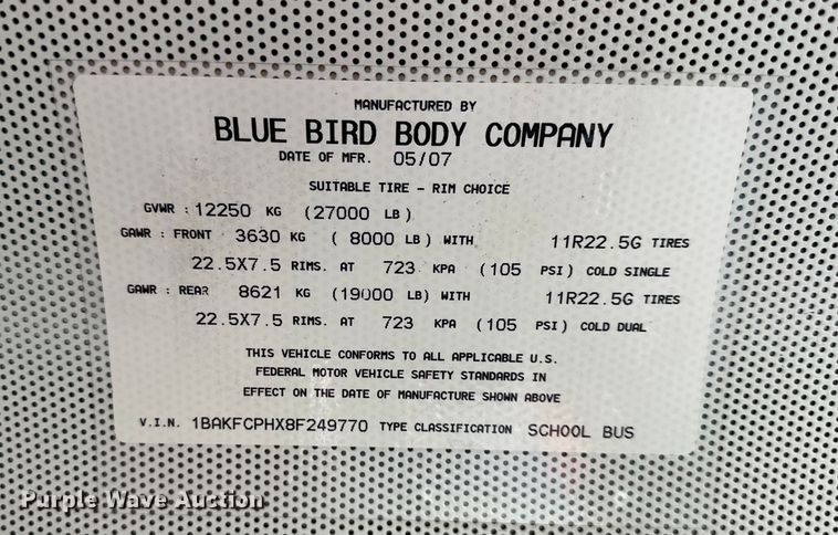 image for item EJ7078 2008 Bluebird Vision school bus