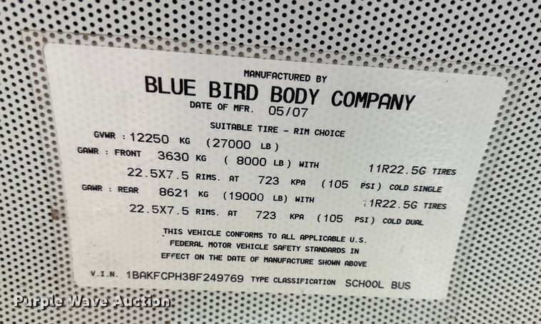 image for item EJ7081 2008 Bluebird  Vision school bus