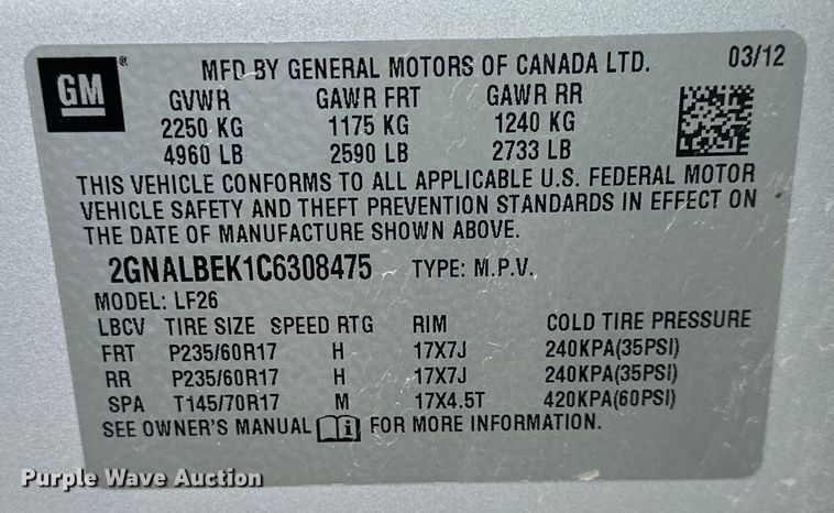 image for item EJ7082 2012 Chevrolet  Equinox SUV