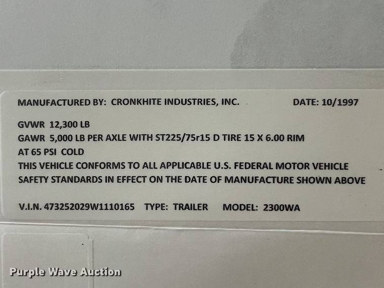 image for item EK4904 1997 Cronkhite 2300WA equipment trailer