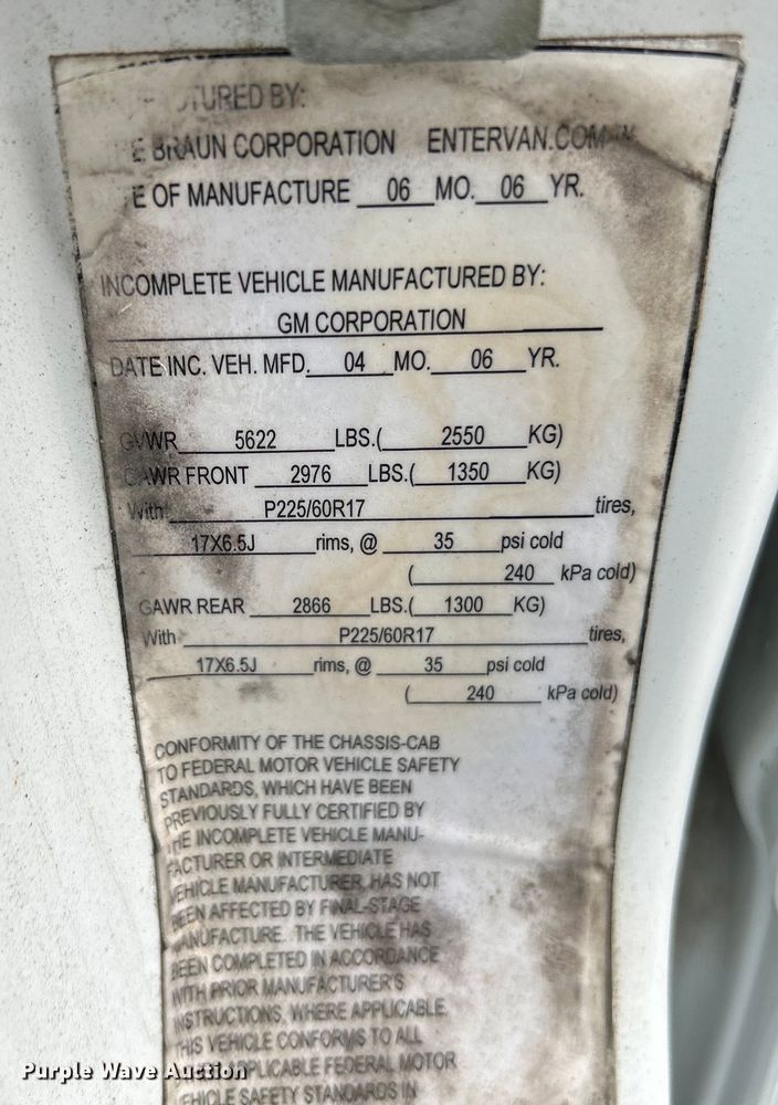 image for item EK4905 2006 Chevrolet  Uplander handicap accessible van