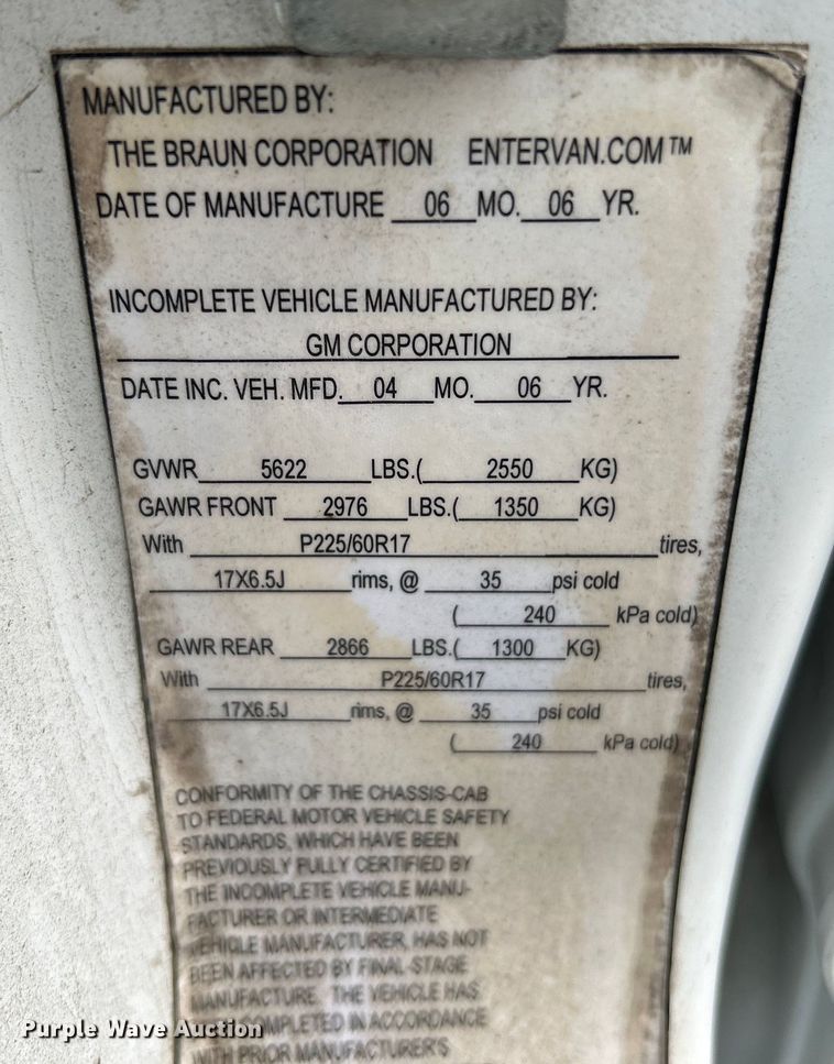 image for item EK4906 2006 Chevrolet  Uplander  handicap accessible van