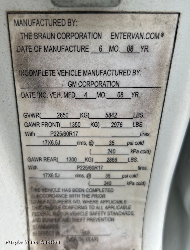 image for item EK4907 2008 Chevrolet  Uplander handicap accessible van