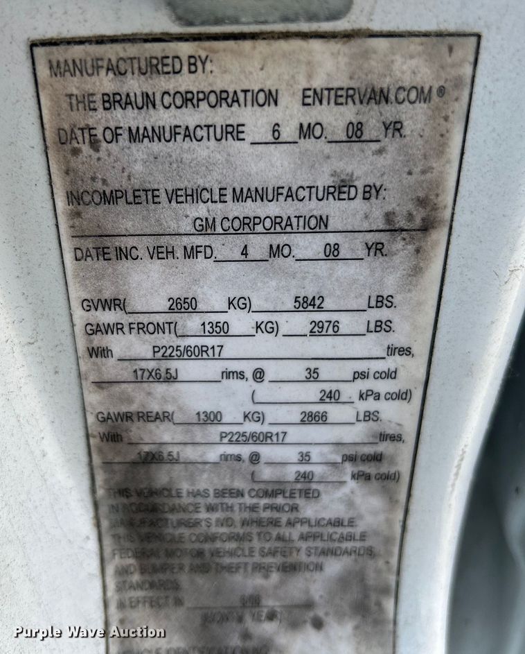 image for item EK4908 2008 Chevrolet  Uplander  handicap accessible van