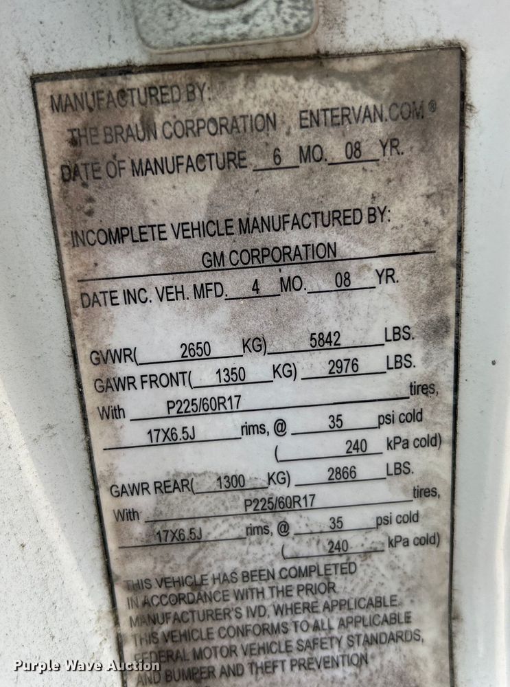 image for item EK4909 2008 Chevrolet  Uplander handicap accessible van