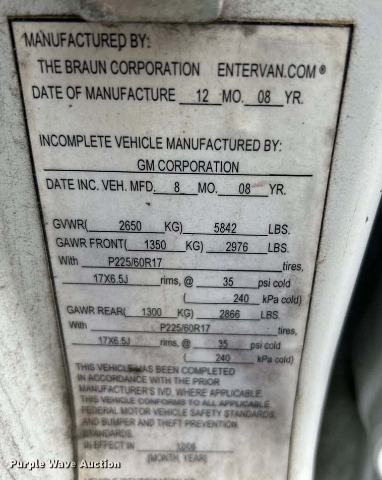 image for item EK4910 2008 Chevrolet  Uplander handicap accessible van