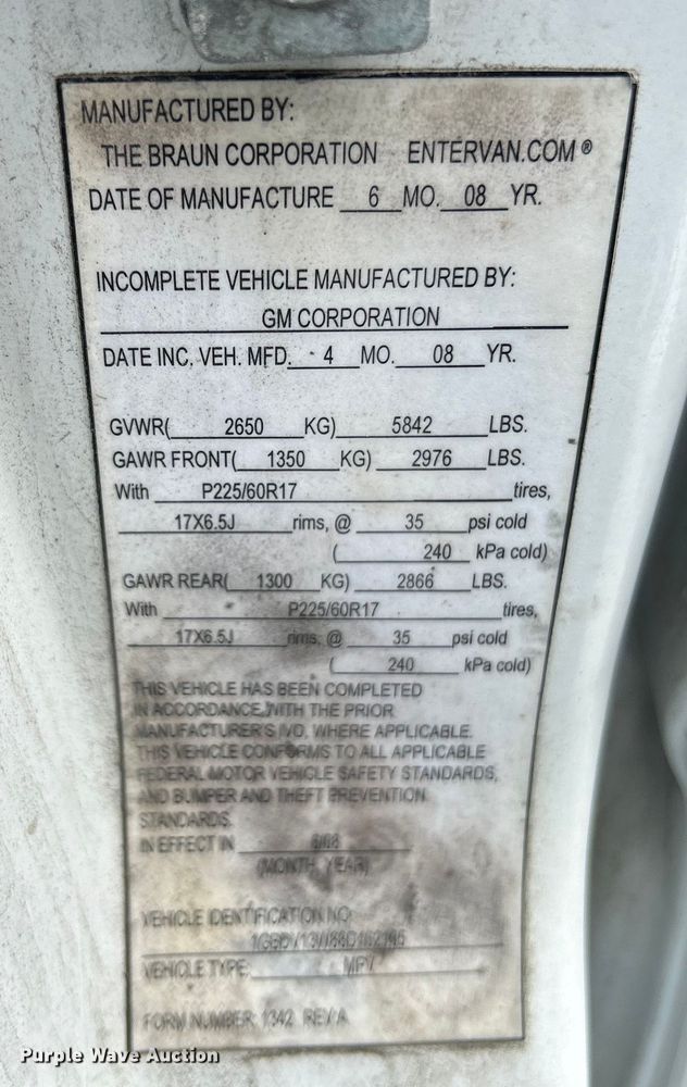 image for item EK4912 2008 Chevrolet  Uplander handicap accessible van