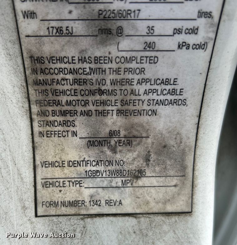 image for item EK4912 2008 Chevrolet  Uplander handicap accessible van