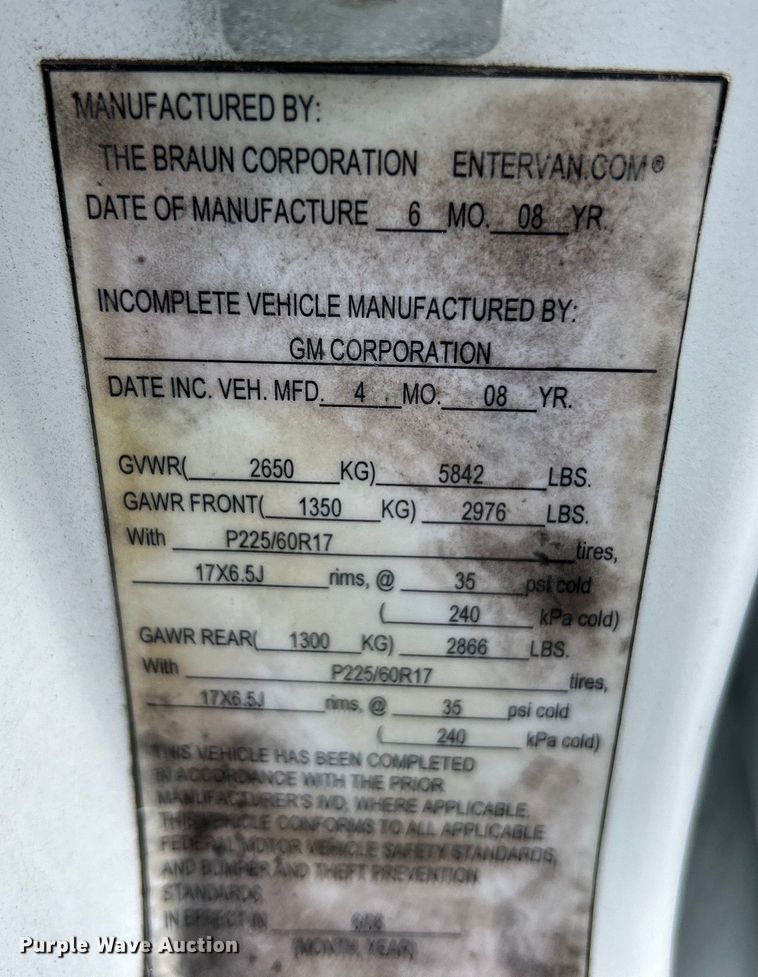 image for item EK4915 2008 Chevrolet  Uplander handicap accessible van